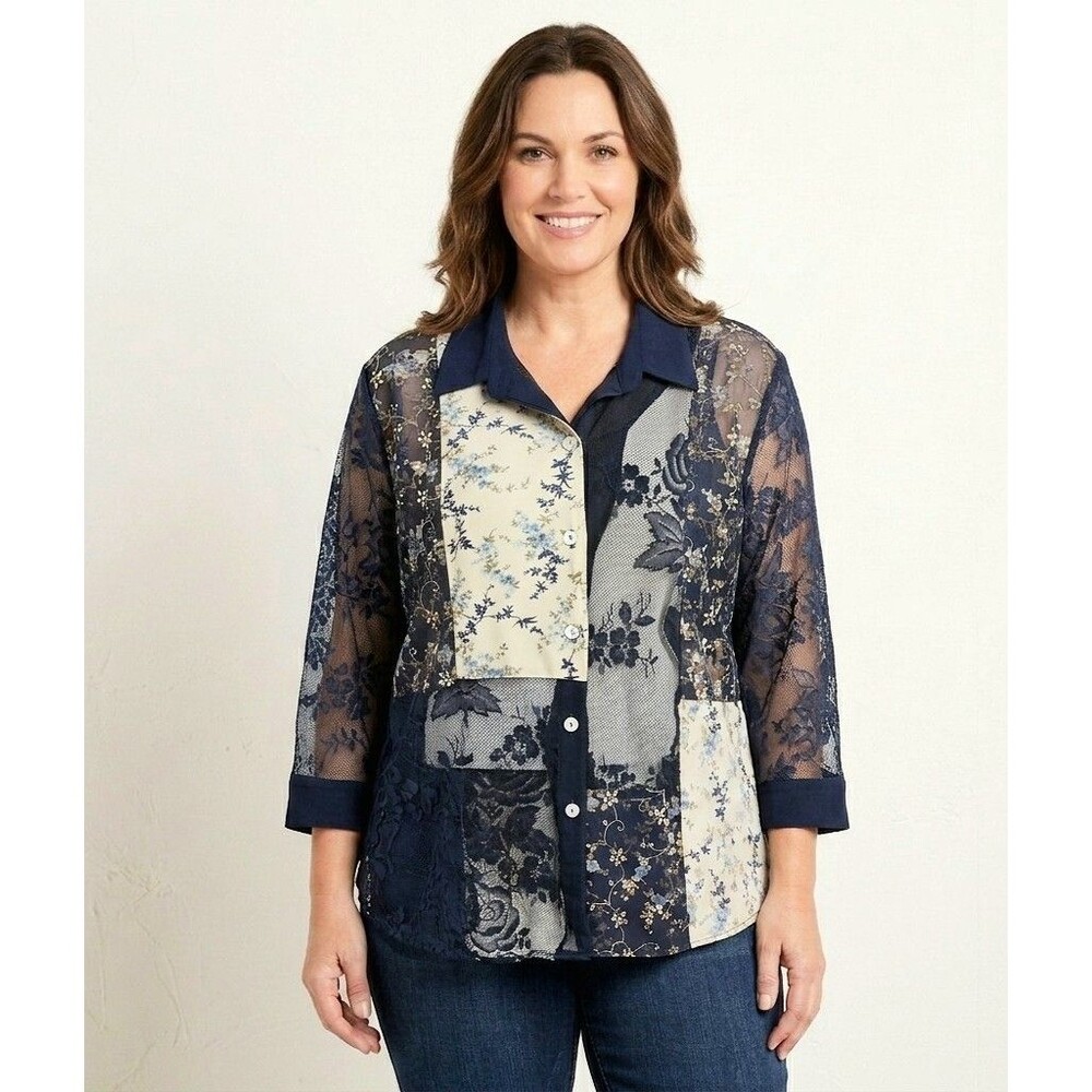 VTG R&M Richards Karen Kwong Sheer Lace Patchwork Floral Jacket Plus 20WP Chic